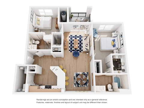 Floor plan for 2 beds, 2 baths, 1183 sqft